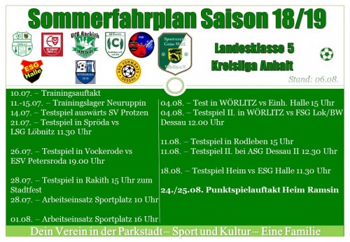 Vorläufiger Sommerfahrplan Saison 18/19