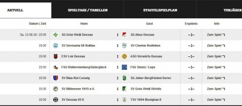 Spielplan Kreisoberliga Anhalt