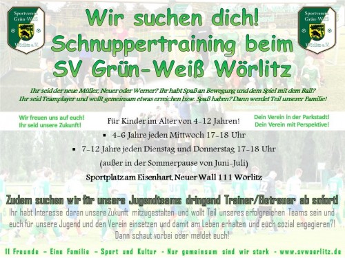 Wir suchen dich! Kinder bis 12 Jahre und Trainer/Betreuer!