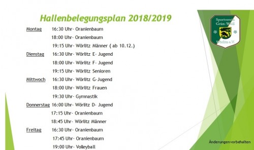 Aktueller Hallenplan Sporthalle Wörlitz