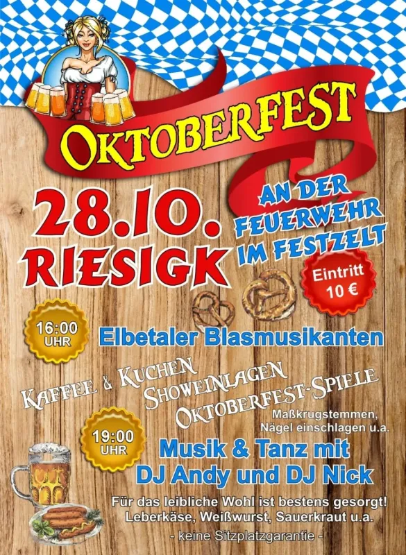 Oktoberfest am 28.10. in Riesigk - Wir sind dabei
