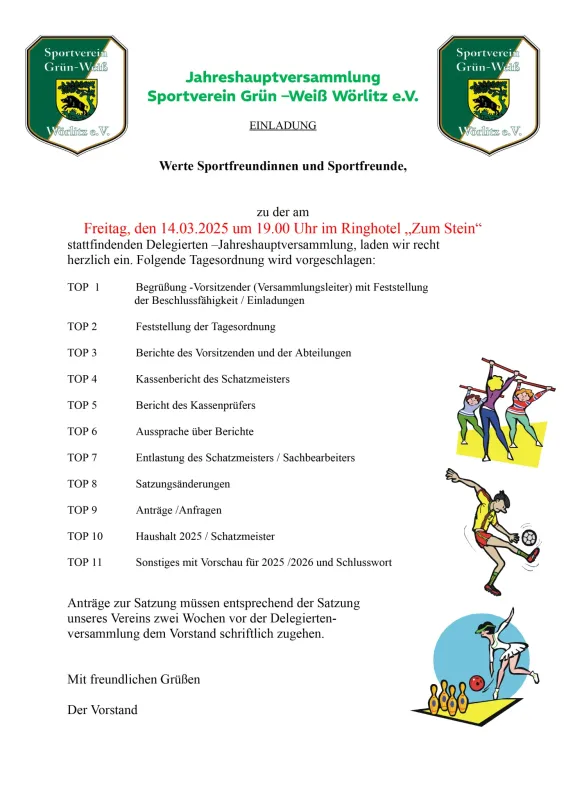 Jahreshauptversammlung am 14.3.25