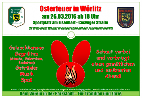 Osterfeuer am 26.03. um 18 Uhr am Sportplatz
